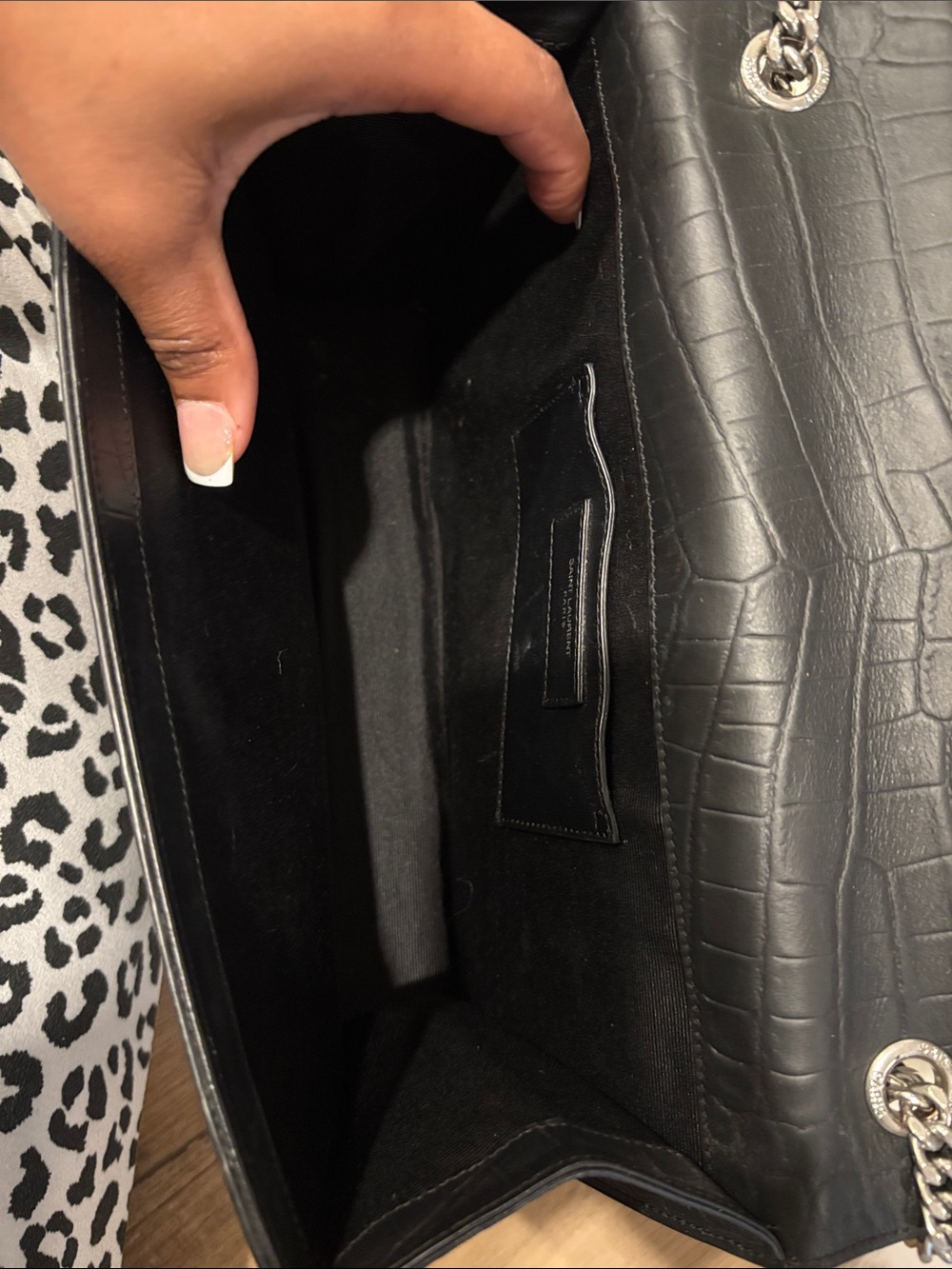 Yves Saint Laurent Black Croc-Embossed Chain Wallet with Silver Hardware - Picture 9 of 10